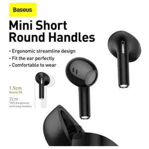 Baseus True Wireless Earphones Bowie, Bluetooth V5.0, 0.038s Low Latency Mode, ENC Calls With MEMS Microphones, Dual Device Switching, Type-C Flash Charge, Baseus Bowie E8 Black