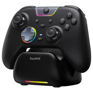 EasySMX X05Pro Wireless PC Gaming Controller with Smart Charging Dock, Hall Effect Joysticks, 1000Hz Polling, Dual-Stage Linear Triggers, PC Android iOS Switch Compatible, Black