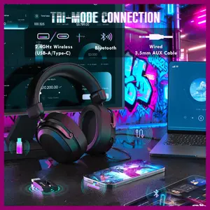 ATTACK SHARK L30 PRO Wireless Gaming Headset, 7.1 Surround Sound, 50mm Drivers, 20ms Low Latency, Tri-Mode 2.4GHz Bluetooth and 3.5mm AUX, Black