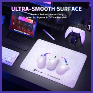 ATTACK SHARK CM05 Tempered Glass Gaming Mouse Pad, Ultra-Smooth Surface, 9H Tempered Glass, Low Surface Friction, Non-Slip PU Leather Bottom, 450x400mm or 410x310x5mm, White Contours