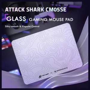 ATTACK SHARK CM05 Tempered Glass Gaming Mouse Pad, Ultra-Smooth Surface, 9H Tempered Glass, Low Surface Friction, Non-Slip PU Leather Bottom, 450x400mm or 410x310x5mm, White Contours
