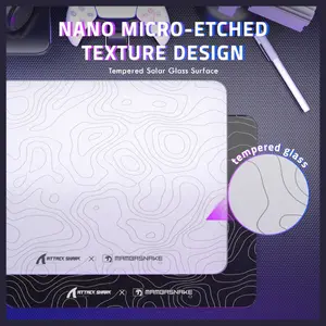 ATTACK SHARK CM05 Tempered Glass Gaming Mouse Pad, Ultra-Smooth Surface, 9H Tempered Glass, Low Surface Friction, Non-Slip PU Leather Bottom, 450x400mm or 410x310x5mm, White Contours