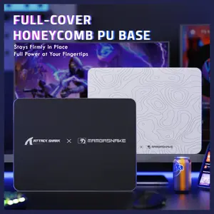 ATTACK SHARK CM05 Tempered Glass Gaming Mouse Pad, Ultra-Smooth Surface, 9H Tempered Glass, Low Surface Friction, Non-Slip PU Leather Bottom, 450x400mm or 410x310x5mm, White Contours