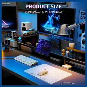 ATTACK SHARK CM05 Tempered Glass Gaming Mouse Pad, Ultra-Smooth Surface, 9H Tempered Glass, Low Surface Friction, Non-Slip PU Leather Bottom, 450x400mm or 410x310x5mm, White Contours
