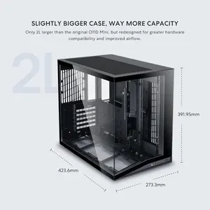 Lian Li O11D Mini V2 Compact ATX Mid-Tower PC Case, Pillar-Less Tempered Glass, Adjustable I-O, GPU Anti-Sag Brackets, Black
