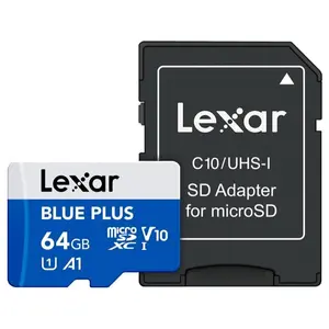 Lexar Blue Plus 64GB MicroSDXC Memory Card, UHS-I Up to 100MB/s Read, C10 A1 U1 V10, with SD Adapter