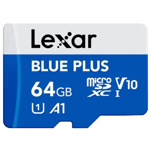 Lexar Blue Plus 64GB MicroSDXC Memory Card, UHS-I Up to 100MB/s Read, C10 A1 U1 V10, with SD Adapter