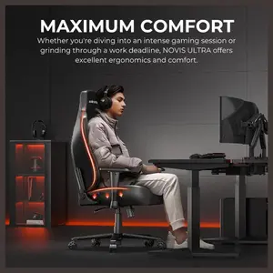 AndaSeat Novis Ultra XL Series Ergonomic Gaming Chair, 5cm Raised Lumbar, Memory Foam Lumbar, Adjustable Armrests, Premium PVC Leather, Elegant Black