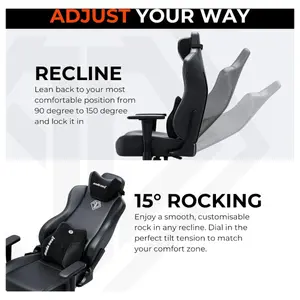 AndaSeat Novis Ultra XL Series Ergonomic Gaming Chair, 5cm Raised Lumbar, Memory Foam Lumbar, Adjustable Armrests, Premium PVC Leather, Elegant Black