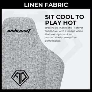 Anda Seat Novis Ultra Gaming Chair, Extra Large, Linen Fabric, 90-155 Degree Recline With 15 Degree Rocking, Grey, AD23-XL-01-G-F-G02