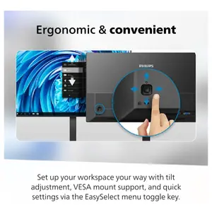 Philips 32E1N1100L 32 Inch Computer Monitor, 1920x1080 FHD LED VA, 100Hz Refresh Rate, 1ms MPRT, Adaptive Sync, HDMI 1.4, DisplayPort, VGA, VESA