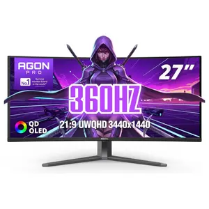 AOC AGON 34" Curved Gaming Monitor AGP346UCSD, 3440x1440 UWQHD QD-OLED 360Hz, 0.03ms, HDR 500 True Black, NVIDIA G-SYNC Compatible