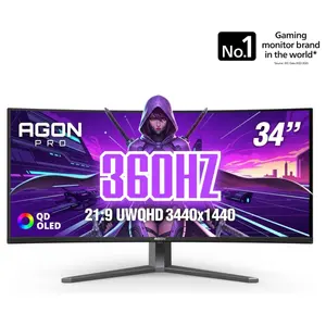 AOC AGON 34" Curved Gaming Monitor AGP346UCSD, 3440x1440 UWQHD QD-OLED 360Hz, 0.03ms, HDR 500 True Black, NVIDIA G-SYNC Compatible