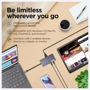 Lenovo 150 USB-C Travel Dock, USB-C DP Alt-Mode, Up To 100W Charging, HDMI And VGA, 3 x USB-A, SD And TF Card Readers, RJ45 Gigabit Ethernet