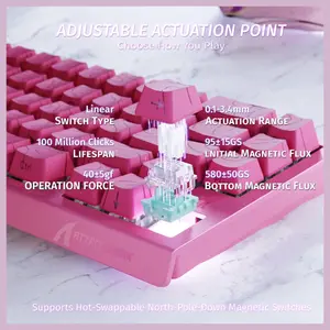 ATTACK SHARK X68 HE Rapid Trigger Keyboard, 60% Wired 8000Hz, Magnetic Switch, 0.01mm RT Accuracy, Adjustable Actuation 0.1-3.4mm, RGB Backlight, Pink Contours