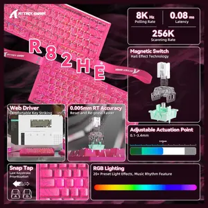 ATTACK SHARK R82 HE Rapid Trigger Keyboard, 75% Wired 8000Hz, 0.005mm RT Accuracy, Adjustable Actuation 0.1-3.4mm, Snap Tap, DKS, RGB Backlight, Pink Contours