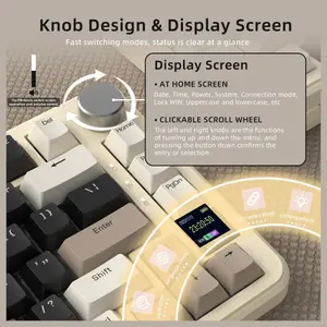 ATTACK SHARK X85 PRO 75% Tri-Mode Gasket Mechanical Keyboard, TFT Smart Display and CNC Knob, 5-Layer Padding, Hot-Swappable Blueberry Linear Switch, QMK Support, Cheese White