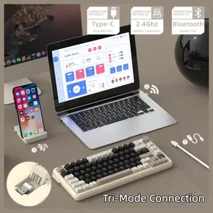 ATTACK SHARK X85 PRO 75% Tri-Mode Gasket Mechanical Keyboard, TFT Smart Display and CNC Knob, 5-Layer Padding, Hot-Swappable Blueberry Linear Switch, QMK Support, Cheese White