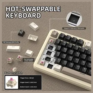 ATTACK SHARK X85 PRO 75% Tri-Mode Gasket Mechanical Keyboard, TFT Smart Display and CNC Knob, 5-Layer Padding, Hot-Swappable Blueberry Linear Switch, QMK Support, Cheese White
