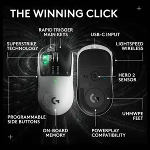 Logitech PRO X2 SUPERSTRIKE Lightspeed Wireless Gaming Mouse, HERO 2 Sensor Up to 88G and 888 IPS, Customizable Click Haptics, USB-C Charging, POWERPLAY Compatible, 910-007778