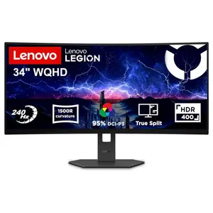 Lenovo Legion 34W-2c 34-Inch VA Curved Gaming Monitor, 3440 x 1440 WQHD 240Hz, 0.5ms MPRT, DisplayHDR 400, AMD FreeSync Premium, 2 x HDMI 2.1 and DP 1.4