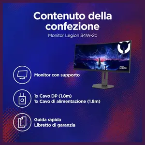 Lenovo Legion 34W-2c 34-Inch VA Curved Gaming Monitor, 3440 x 1440 WQHD 240Hz, 0.5ms MPRT, DisplayHDR 400, AMD FreeSync Premium, 2 x HDMI 2.1 and DP 1.4