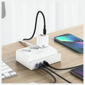 USAMS US-CC160 P1 USB Extension Socket, 65W Super Si Fast Charging, 3 AC Outlets, 2 Type-C and 1 USB Ports, QC and Dual PD, 110-240V 50HZ 10A