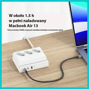 USAMS US-CC160 P1 USB Extension Socket, 65W Super Si Fast Charging, 3 AC Outlets, 2 Type-C and 1 USB Ports, QC and Dual PD, 110-240V 50HZ 10A