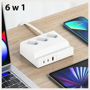 USAMS US-CC160 P1 USB Extension Socket, 65W Super Si Fast Charging, 3 AC Outlets, 2 Type-C and 1 USB Ports, QC and Dual PD, 110-240V 50HZ 10A