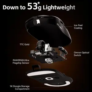 ATK Dragonfly A9 Plus 2.0 Wireless Gaming Mouse, PAW3395 Sensor, Up to 26000 DPI, 1K Polling Rate, 240Hr Battery, Tri-Mode 2.4G Bluetooth and Wired, White