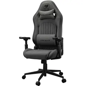 Cougar Explore Royal Gray F Gaming Chair, 3D Hyperrotation Armrests, Premium Imitation Linen Fabric, Lumbar and Neck Pillows, Textured Leatherette Backrest, Royal Gray