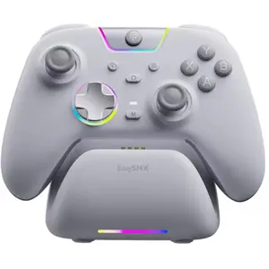 EasySMX X05 Pro Multiplatform Wireless Gaming Controller, Quiet Buttons, Charging Dock, 2.4GHz Wireless Bluetooth and Wired, Hall Effect Joysticks, 1000Hz Polling Rate, White