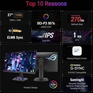 ASUS ROG Strix XG27ACMG Gaming Monitor, 27" QHD 2560×1440, Fast IPS, 270 Hz OC, 1 ms GTG, ELMB Sync with Adaptive-Sync (G-SYNC/FreeSync), DisplayHDR 400