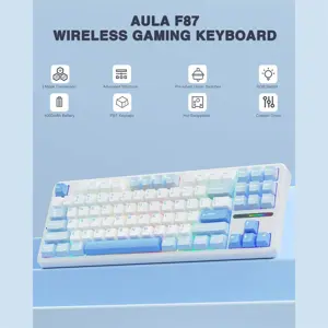 AULA F87 Wireless Mechanical Keyboard, 75% TKL Layout, Hot Swappable 3-Pin and 5-Pin, Pre-Lubed Graywood V3 Switches, PBT Keycaps, RGB Backlit, Tri-Mode 2.4GHz USB-C and Bluetooth 5.0, Blue White Dark Blue
