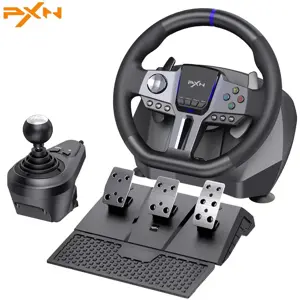 PXN V9 Gen2 Racing Wheel Steering Wheel Driving Wheel, 270 Degree and 900 Degree Adjustable Steering Angle, Vibration, With Shifter and Pedal, Black