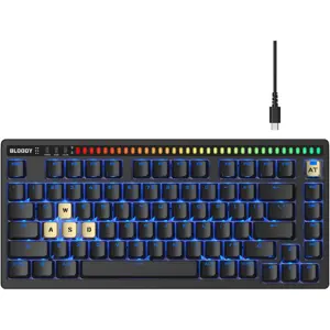 Bloody AT75 Alpha Optical Switch Gaming Keyboard, Adjustable Actuation Point, eXact Reset System, PBT Keycaps, 7 RGB Backlit Effects, Black