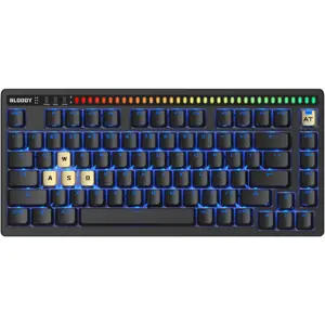 Bloody AT75 Alpha Optical Switch Gaming Keyboard, Adjustable Actuation Point, eXact Reset System, PBT Keycaps, 7 RGB Backlit Effects, Black
