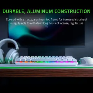 Razer Huntsman Mini 60% Gaming Keyboard, Linear Optical Switches, Aluminum Top Frame, Chroma RGB Lighting, PBT Keycaps, Onboard Memory, White, RZ03-03390400-R3M1