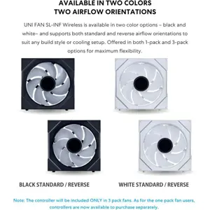 Lian Li UNI Fan SL-Infinity Wireless 120 Triple Pack, 2.4GHz Wireless ARGB Fan Control, Double Infinity Mirror Design, 2300RPM, Controller Included, Black 12SLIN1W3B