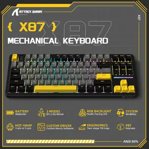 ATTACK SHARK X87 Wireless Tri-Mode Mechanical Gaming Keyboard, Hot-Swappable, Gasket Mount, RGB Backlit, Pre-Lubed Linear Switches, Side-Printed PBT Keycaps, TKL 87-Key, Star Black