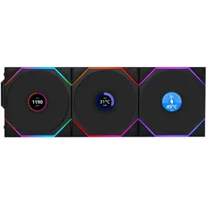 Lian Li UNI Fan TL LCD Wireless 120 Triple Pack Black, 2.4GHz Wireless, ARGB, Infinity Mirror, 1.6 Inch LCD, Controller Included