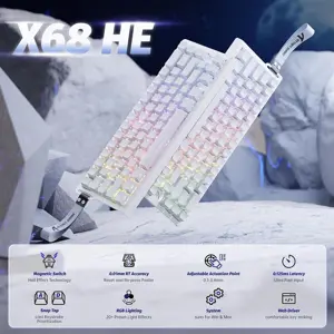 ATTACK SHARK X68 HE Rapid Trigger Keyboard, 60% Wired, Magnetic Switch, 0.01mm RT Accuracy, 8000Hz Polling Rate, Adjustable Actuation 0.1-3.4mm, RGB, White Contour