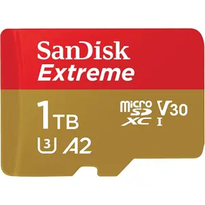 SanDisk Extreme microSDXC UHS-I Memory Card 1TB, Up To 190MB/s Read, C10 U3 V30 A2, With Adapter, Gold/Red, SDSQXAV-1T00-GN6MA