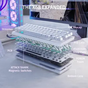 ATTACK SHARK X68 HE Rapid Trigger Keyboard, 60% Wired, Magnetic Switch, 0.01mm RT Accuracy, 8000Hz Polling Rate, Adjustable Actuation 0.1-3.4mm, RGB, White Contour