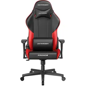 DXRacer Prince Series Gaming Chair, Racing Style, Cooling Gel Headrest, Lumbar Support, 2D Armrest, 90-135 Degree Recline, PVC Leather, Black Red