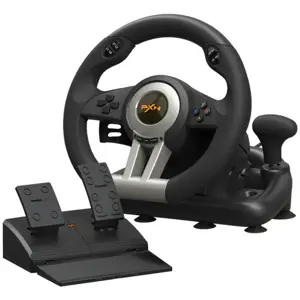 PXN V3 Pro Gaming Racing Steering Wheel, 180-Degree Steering, Dual Vibration Motors, Linear Pedals, Black