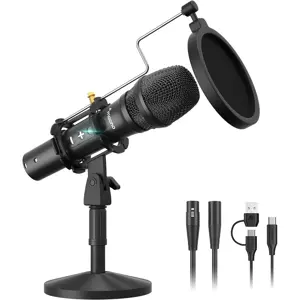 MAONO HD300T Podcast Dynamic Microphone, USB and XLR, Volume Control, 1/8" Headphone Output, Cardioid, AU-HD300T