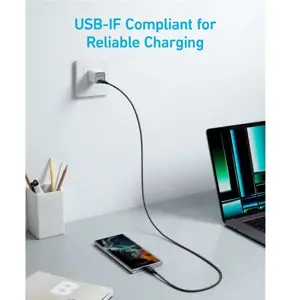 Anker 322 USB-C To USB-C Cable, 3ft Braided 60W Max Charging, Black
