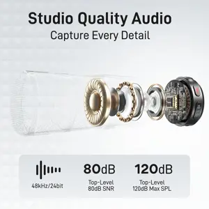 MAONO Wave T5 Wireless Lavalier Microphone, USB-C and Lightning Plug, 48kHz 24Bit, 30H Battery, 300m Range, Voice Filter, Noise Cancellation, For iPhone Android Camera PC