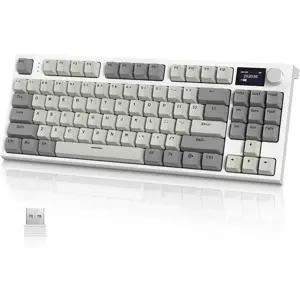 ATTACK SHARK K86 RGB Wireless Mechanical Keyboard, Hot-Swappable, Gasket Mount, RGB Backlit, 2.4GHz/BT/Wired, TFT Color Display & CNC Knob, Business Gray, Blue Whale Switch